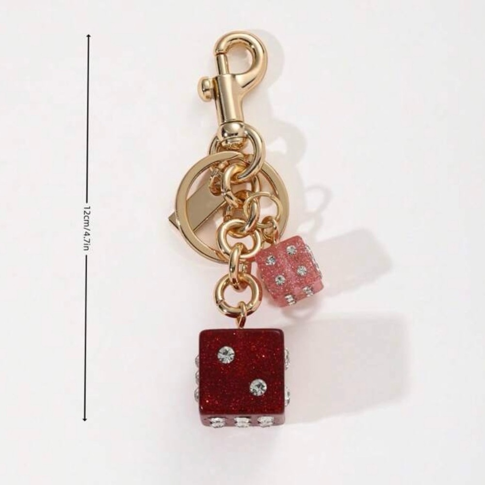 Dice Bag Charm with Red, Pink, and Gold - Picture 6 of 6